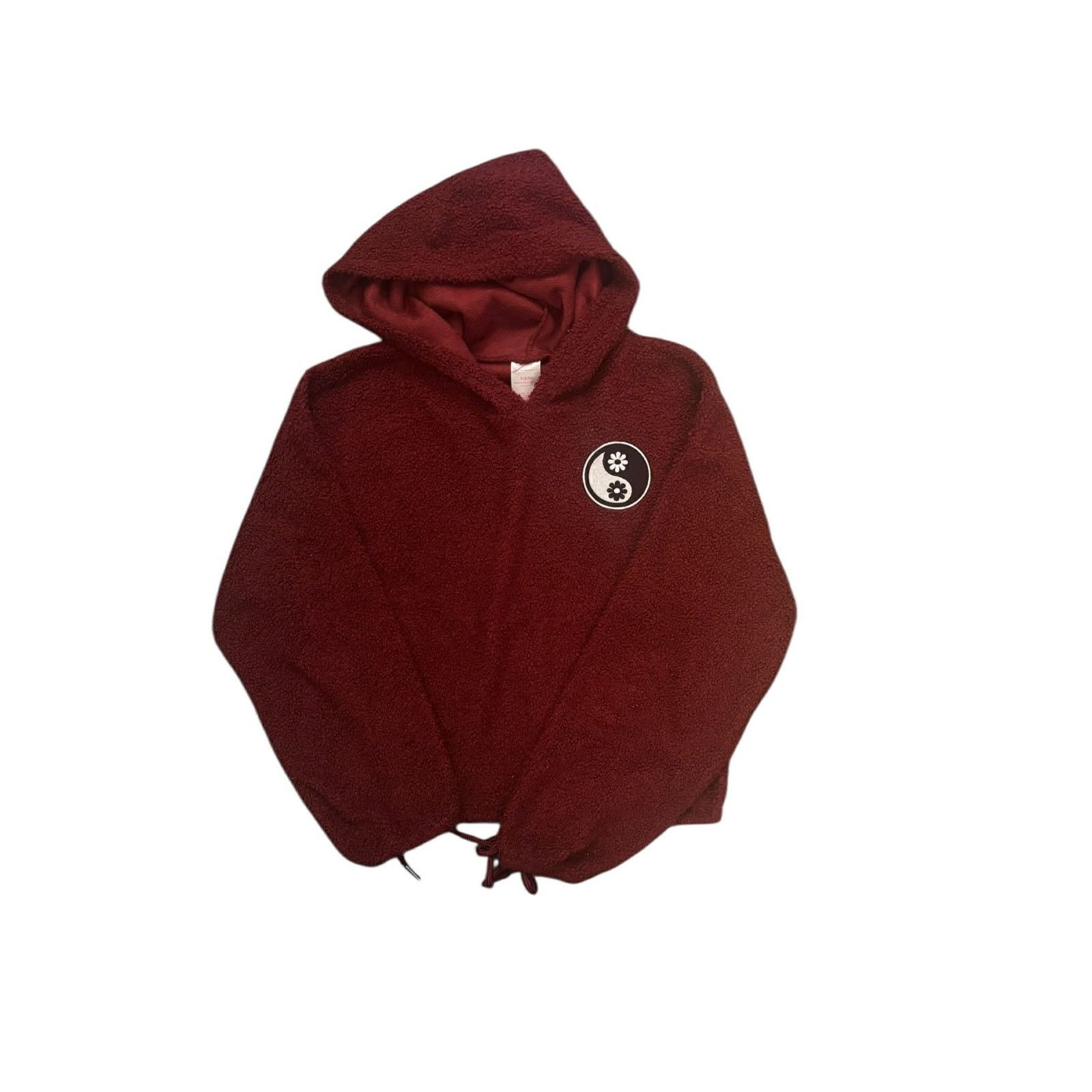 Other Maroon Burgundy Sherpa Hoodie Fleece Zip Sweatshirt Crop SM Size S / US 4 / IT 40 - 2 Thumbnail