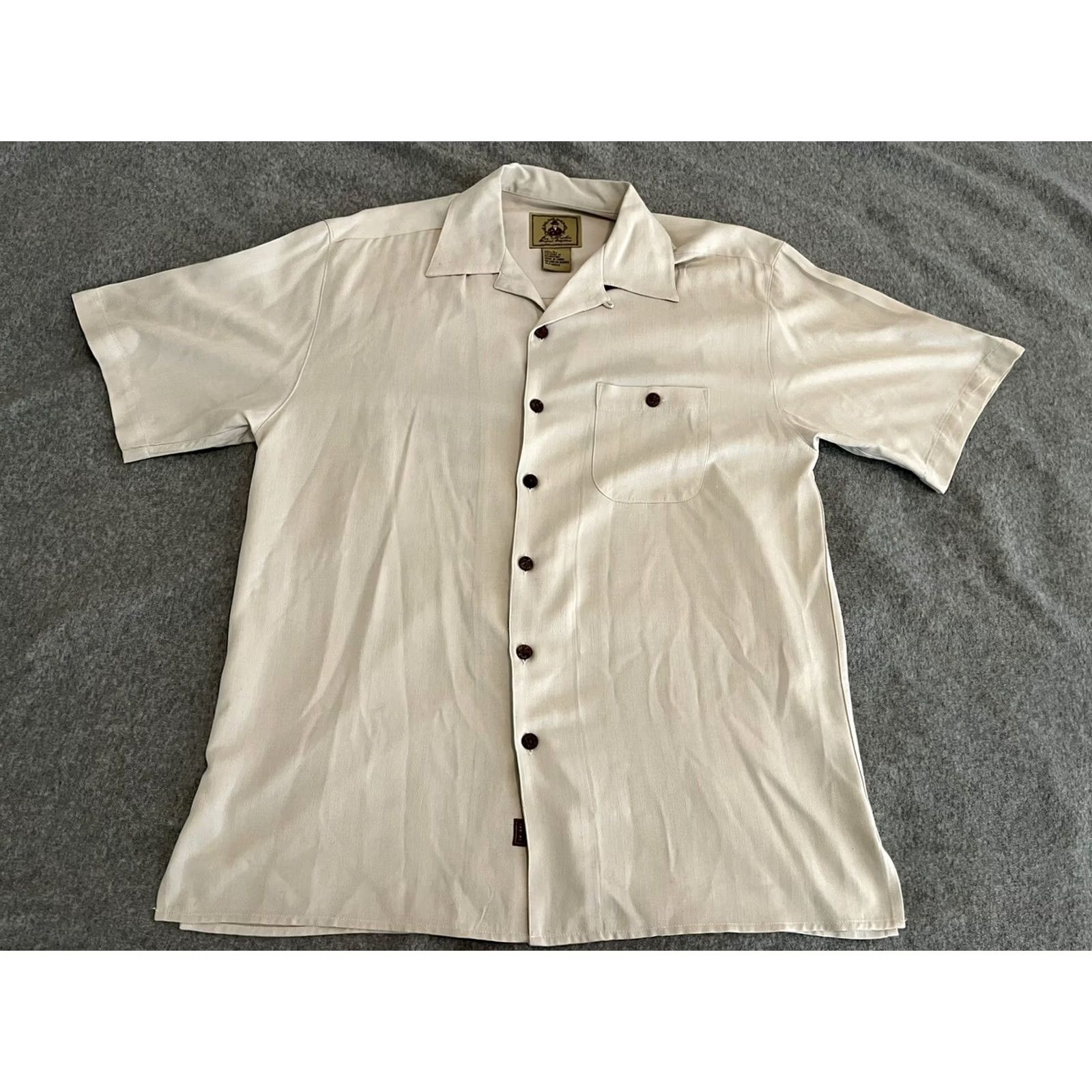 Vintage Joe Marlin 100% Silk Hawaiian Shirt Embroidered Parrot Cocktail Mens Medium Shirt, Ivory, Short Sleeve, Button-Up Size US M / EU 48-50 / 2 - 3 Thumbnail