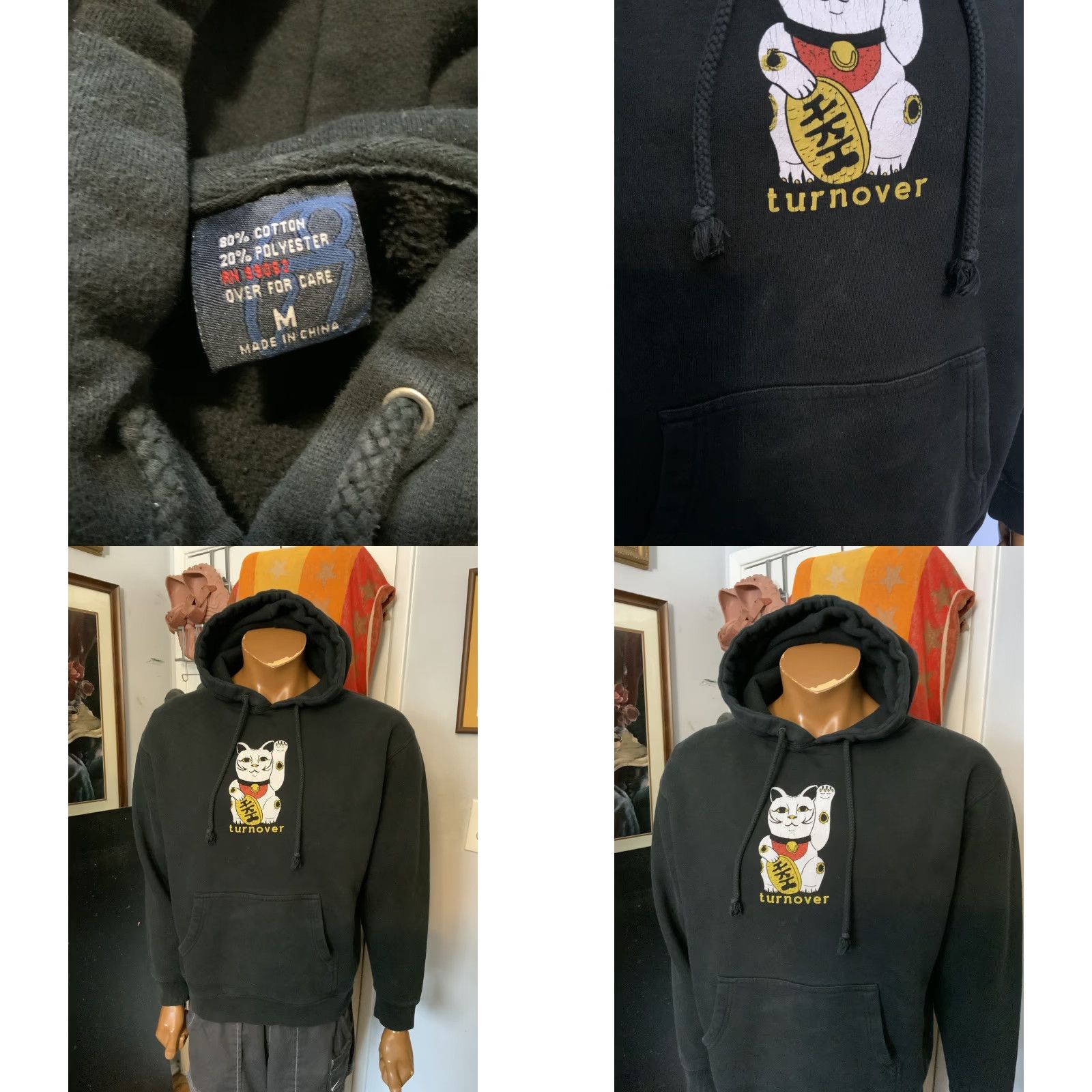 Vintage VINTAGE Turnover Indie Alternative Punk Rock Band Maneki Neko Lucky Cat Graphic Hoodie M Black Pullover Mens Size US M / EU 48-50 / 2 - 8 Thumbnail