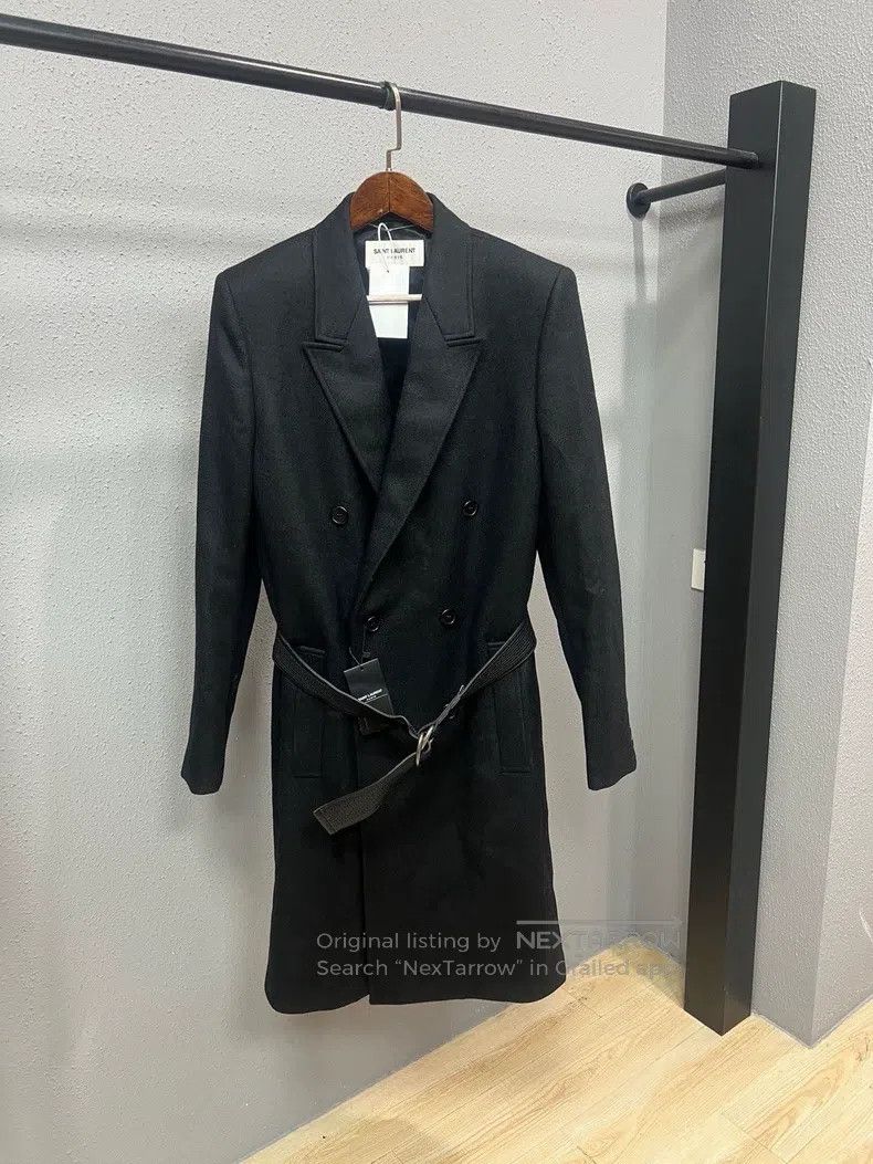 Saint Laurent Paris Saint Laurent Paris Black Double-breasted Belted Wool Coat Size US M / EU 48-50 / 2 - 1 Thumbnail