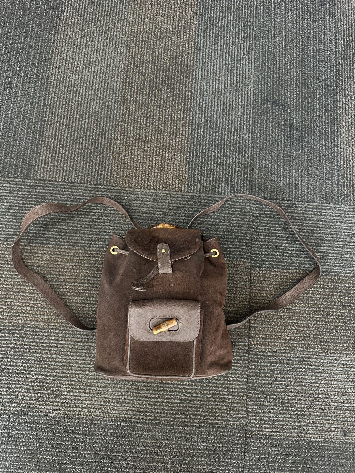 Designer × Gucci Vintage Gucci bamboo suede mini backpack Size ONE SIZE - 1 Thumbnail
