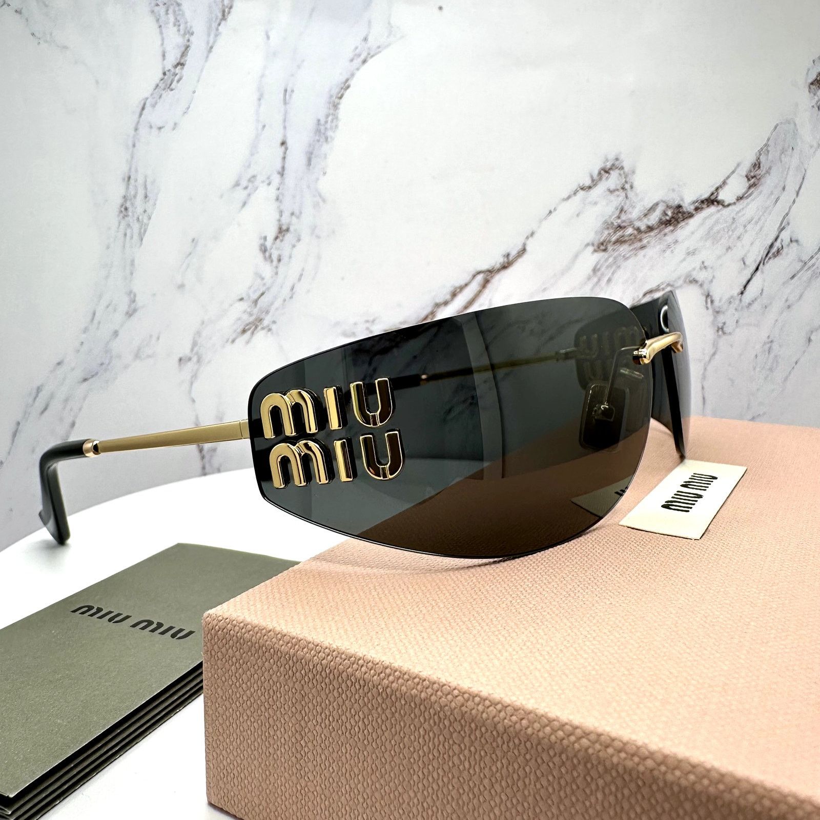 Miu Miu New MIU MIU Sunglasses Gold Dark Gray Lens Runway Wrap Size ONE SIZE - 3 Thumbnail