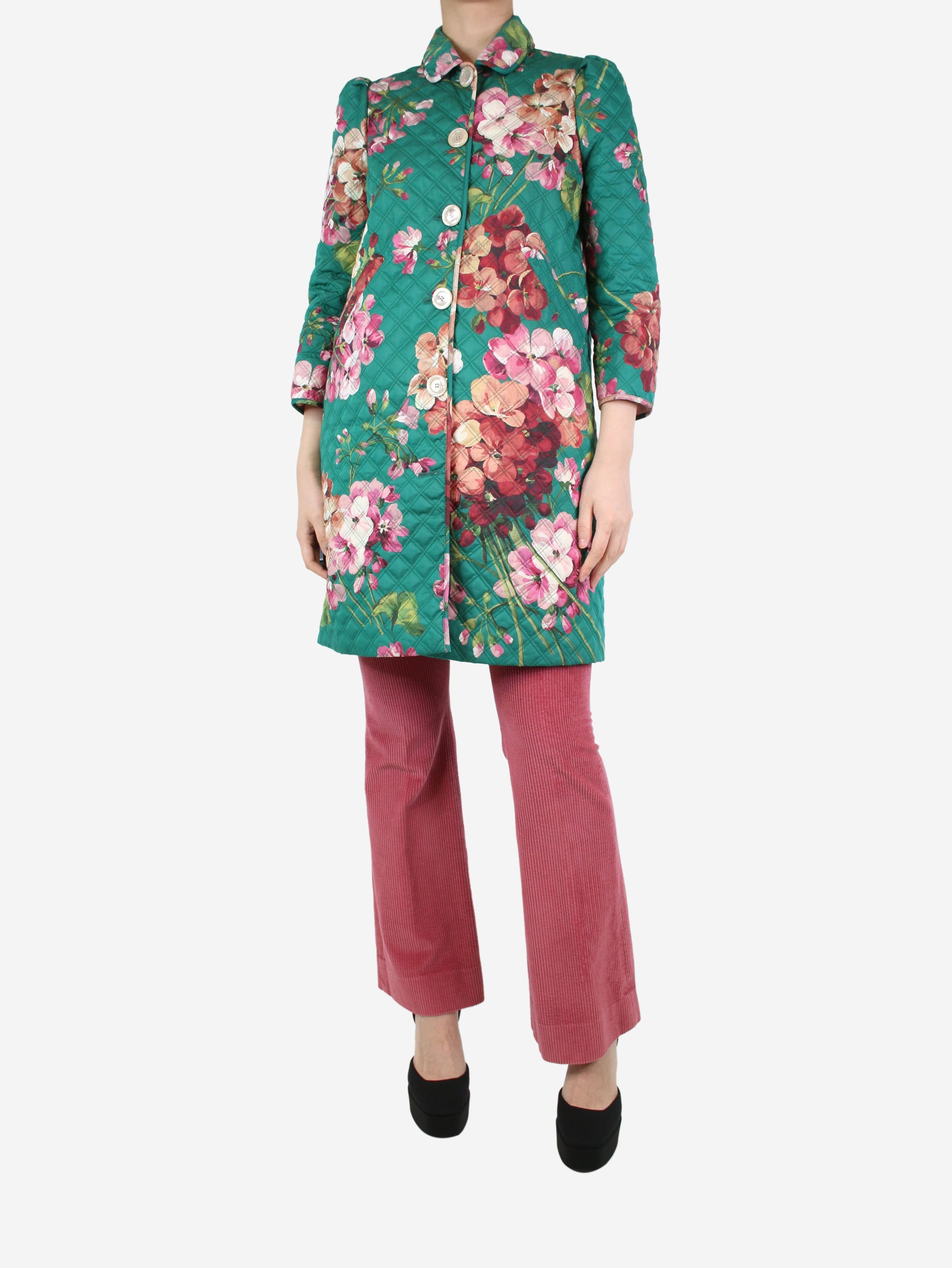 image of Gucci Green Floral Quilted Coat - Size Uk 10, Women's