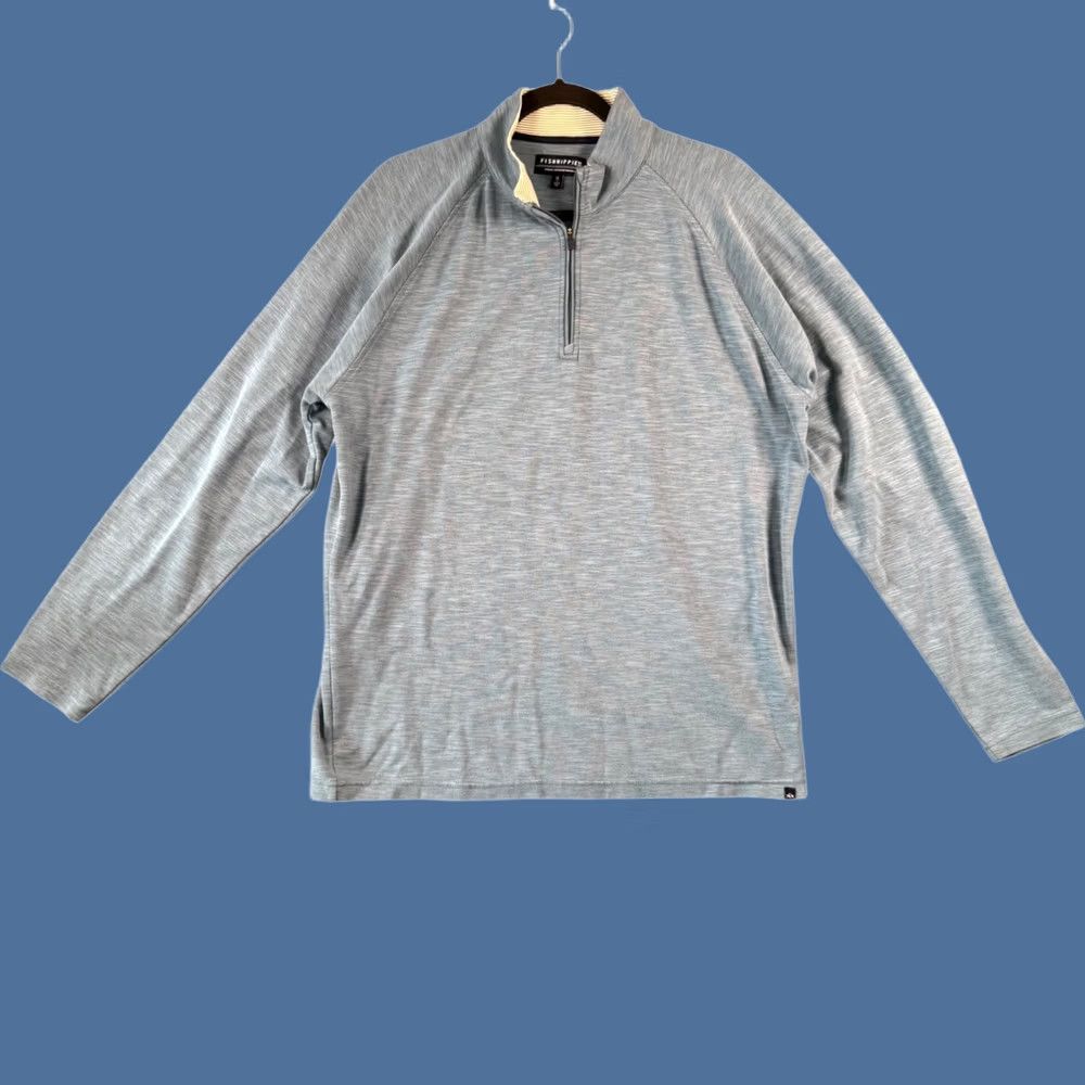 Vintage Fish Hippie Mens XL Blue Heather Quarter Zip Pullover Long Sleeve Performance Tee Size US XL / EU 56 / 4 - 1 Thumbnail