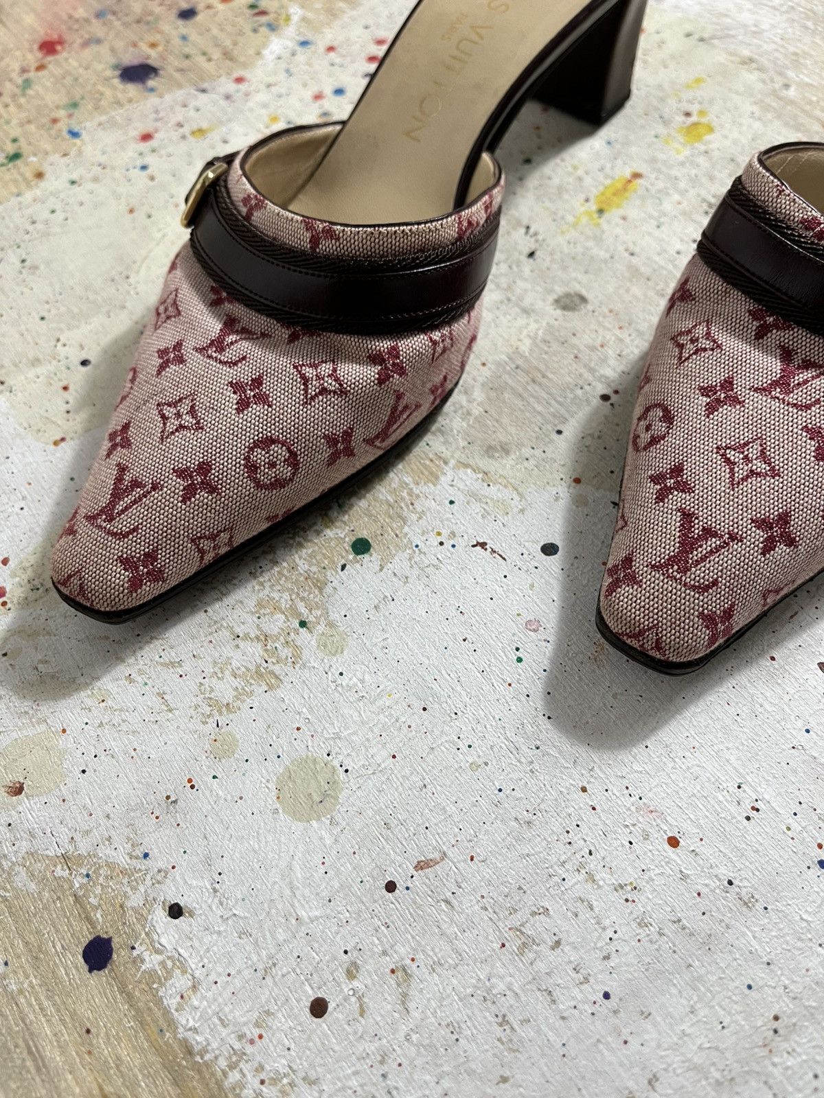 Louis Vuitton Louis Vuitton Cherry red Monogram Leather Canvas Mules Size US 5.5 / IT 35.5 - 4 Thumbnail