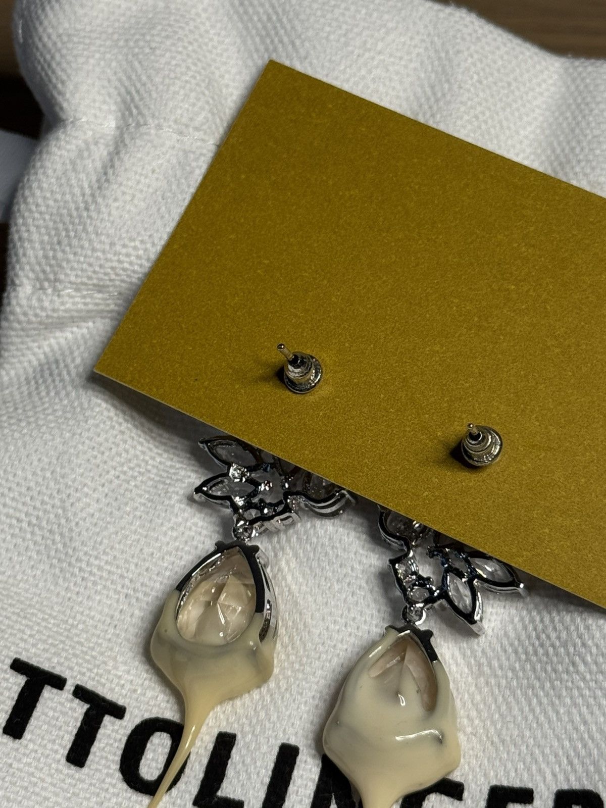 Ottolinger Ottolinger Silver & Off-White Diamond Dip Earrings Size ONE SIZE - 4 Thumbnail