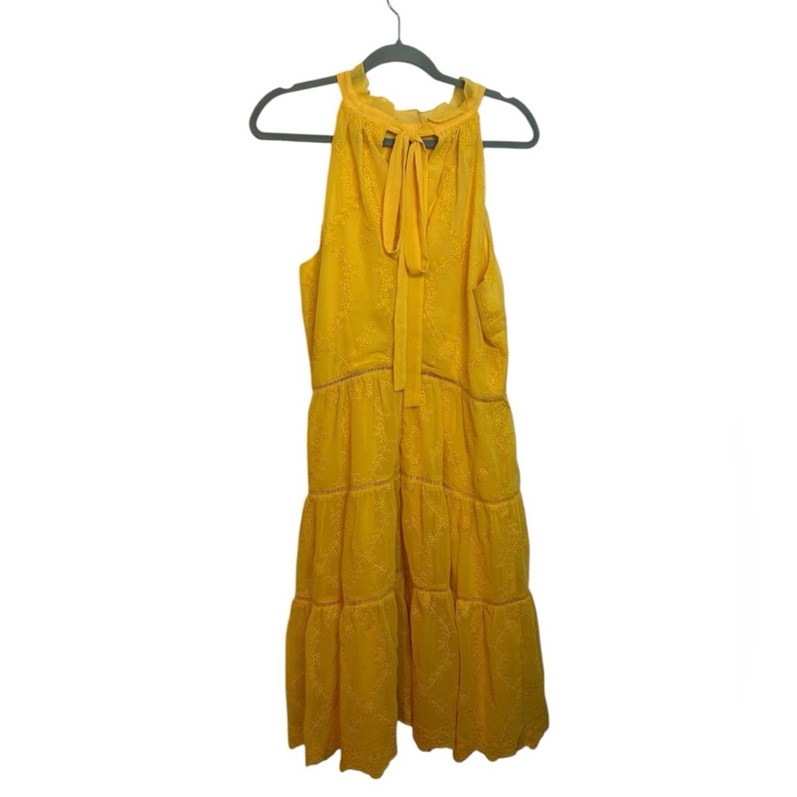 Warehouse Warehouse Yellow Eyelet Halter Midi Dress Size L / US 10 / IT 46 - 2 Thumbnail