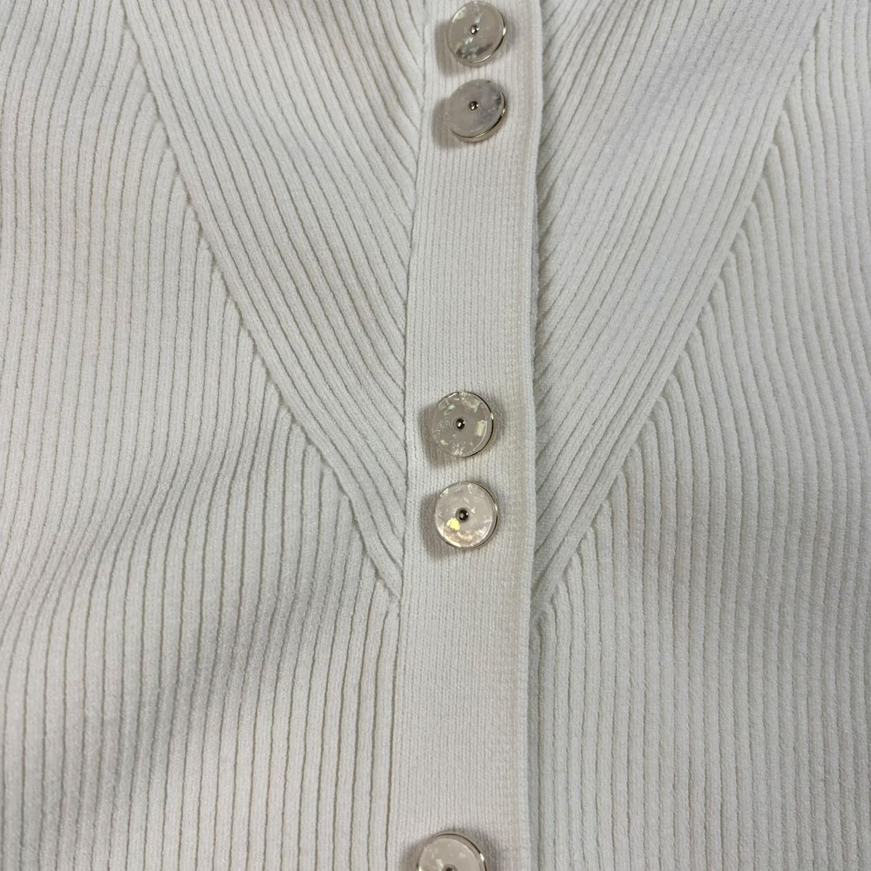 Veronica Beard Veronica Beard Shirt Womens XL Ivory Ribbed Button Front Collared Stretch Office Size XL / US 12-14 / IT 48-50 - 7 Thumbnail