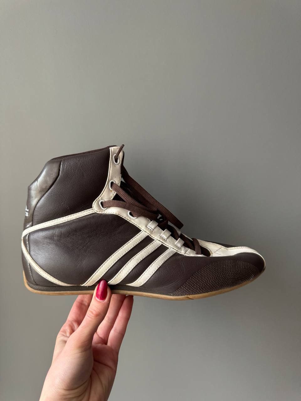 adidas gazelle silver green womens Adidas 2000s Leather Vintage Boxing wrestling Boots 43/44  darina`s garms