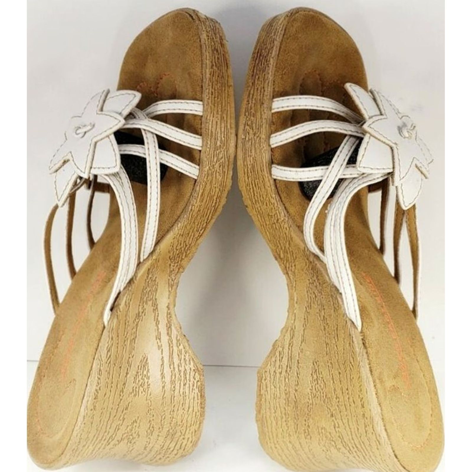 Vintage Lower East Side Wedge Slide Sandals Women's Size 9 White Leather with Flower Shoes Size US 9 / IT 39 - 7 Thumbnail