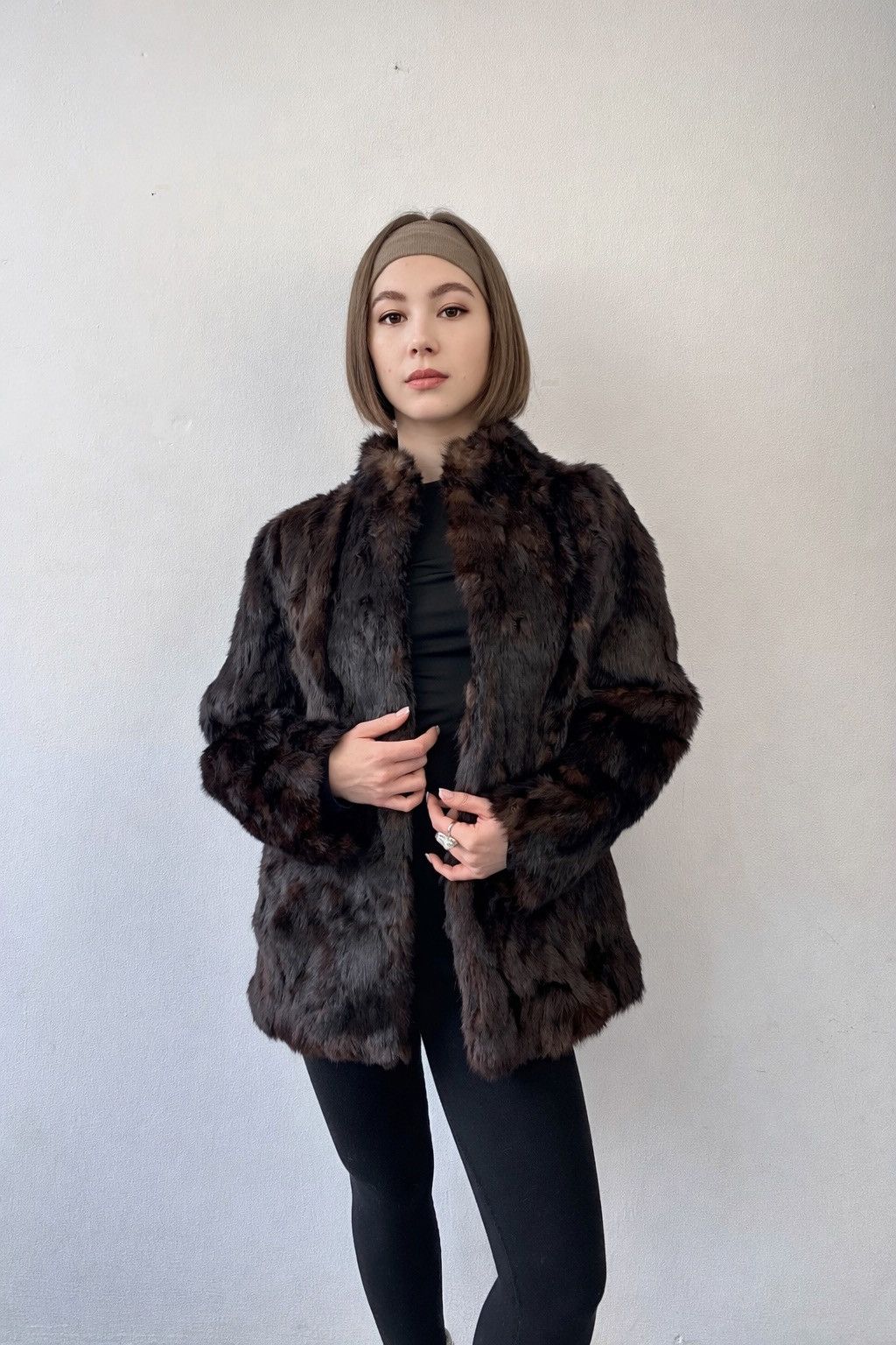 Other Genuine Rabbit Fur Coat 70s 80s Glam Boho Winter Jacket 14 Size L / US 10 / IT 46 - 1 Thumbnail