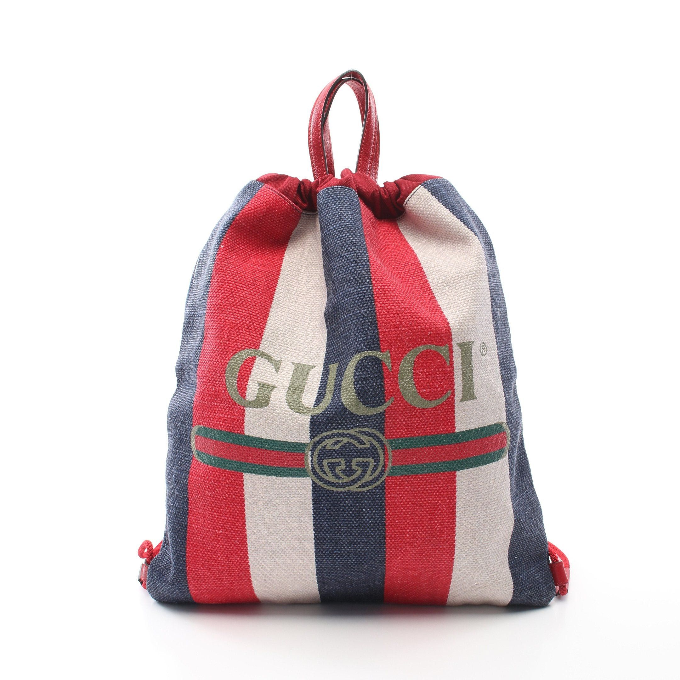 Gucci Gucci Drawstring Backpack Knapsack Rucksack Tricolor Canvas Leather Red Navy White Size ONE SIZE - 1 Thumbnail