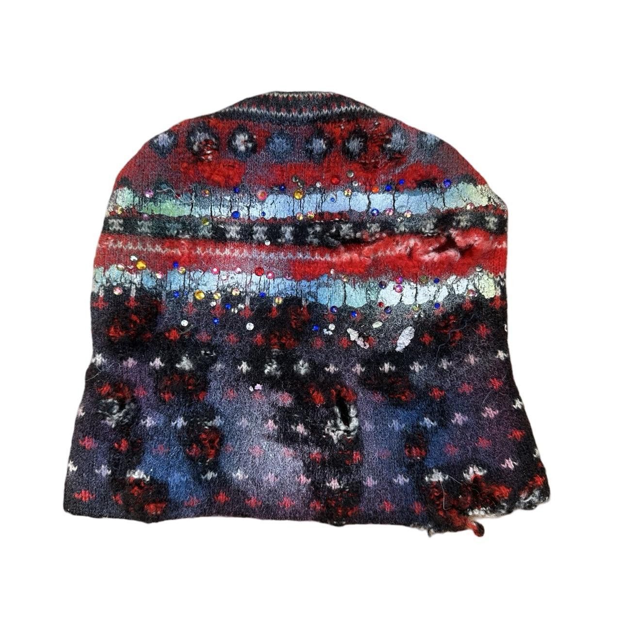 Other ASTROBOI* Distressed Fair Isle Black/Red Rhinestone Beanie Size ONE SIZE - 5 Thumbnail