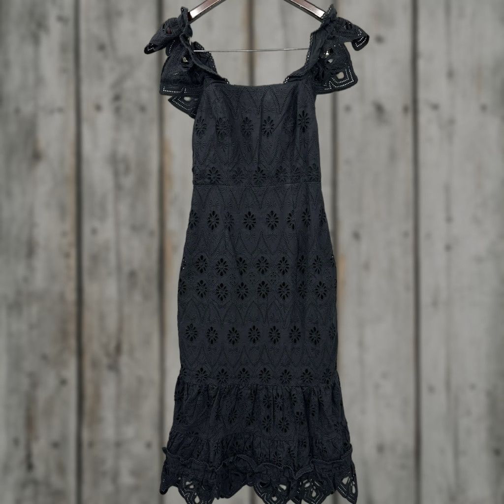 Shona Joy VINTAGE Shona Joy Black Lace Ruffle Midi Dress Women 2 Bohemian Party Summer Spring Fall Size XS / US 0-2 / IT 36-38 - 1 Thumbnail
