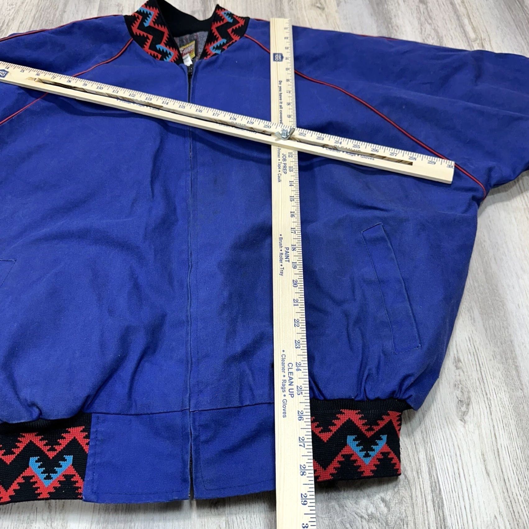 Vintage Bee-Wild XL Denim? Southwestern Blanket Jacket Coat Aztec USA Zip-Up Oklahoma Blue, 90s, Cotton, Casual Mens Size US XXL / EU 58 / 5 - 3 Thumbnail