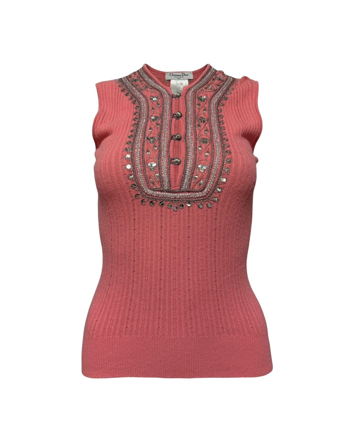Dior CHRISTIAN DIOR 2005 Ribbed Knit Embroidered Sequin Tank Top Size M / US 6-8 / IT 42-44 - 1 Thumbnail