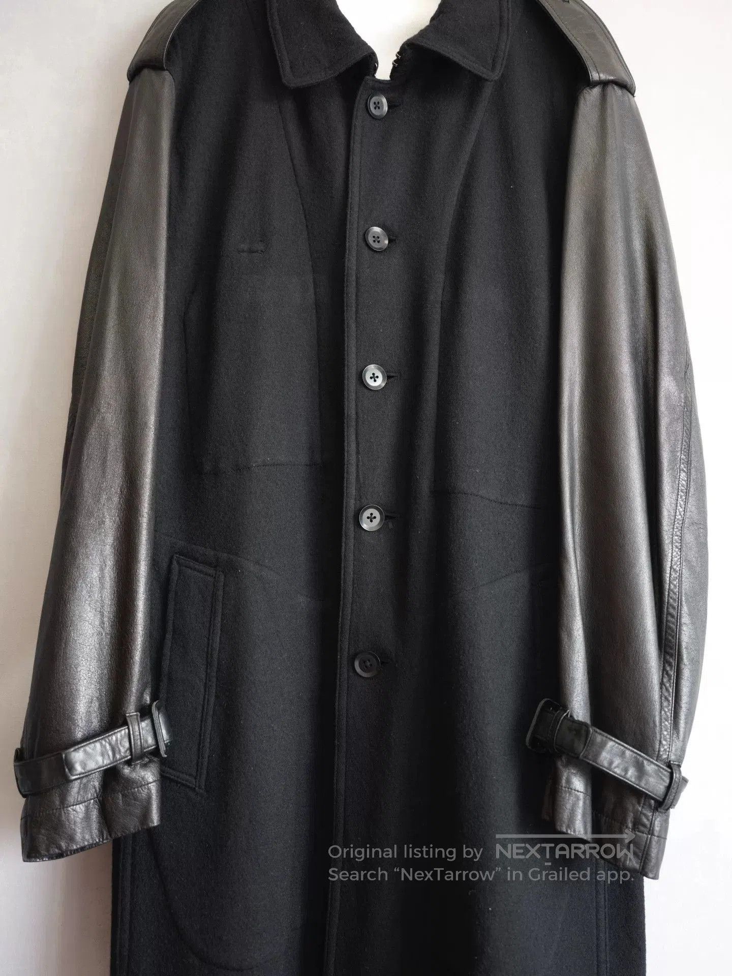 Yohji Yamamoto Yohji Yamamoto Wool Coat with Leather Sleeves. Size US L / EU 52-54 / 3 - 4 Thumbnail
