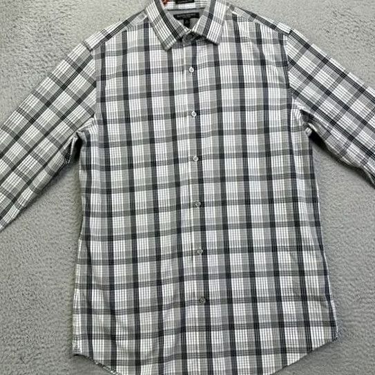Banana Republic VINTAGE Banana Republic Dress Shirt Mens M Gray Plaid Camden Fit EUC Size 40R - 4 Thumbnail