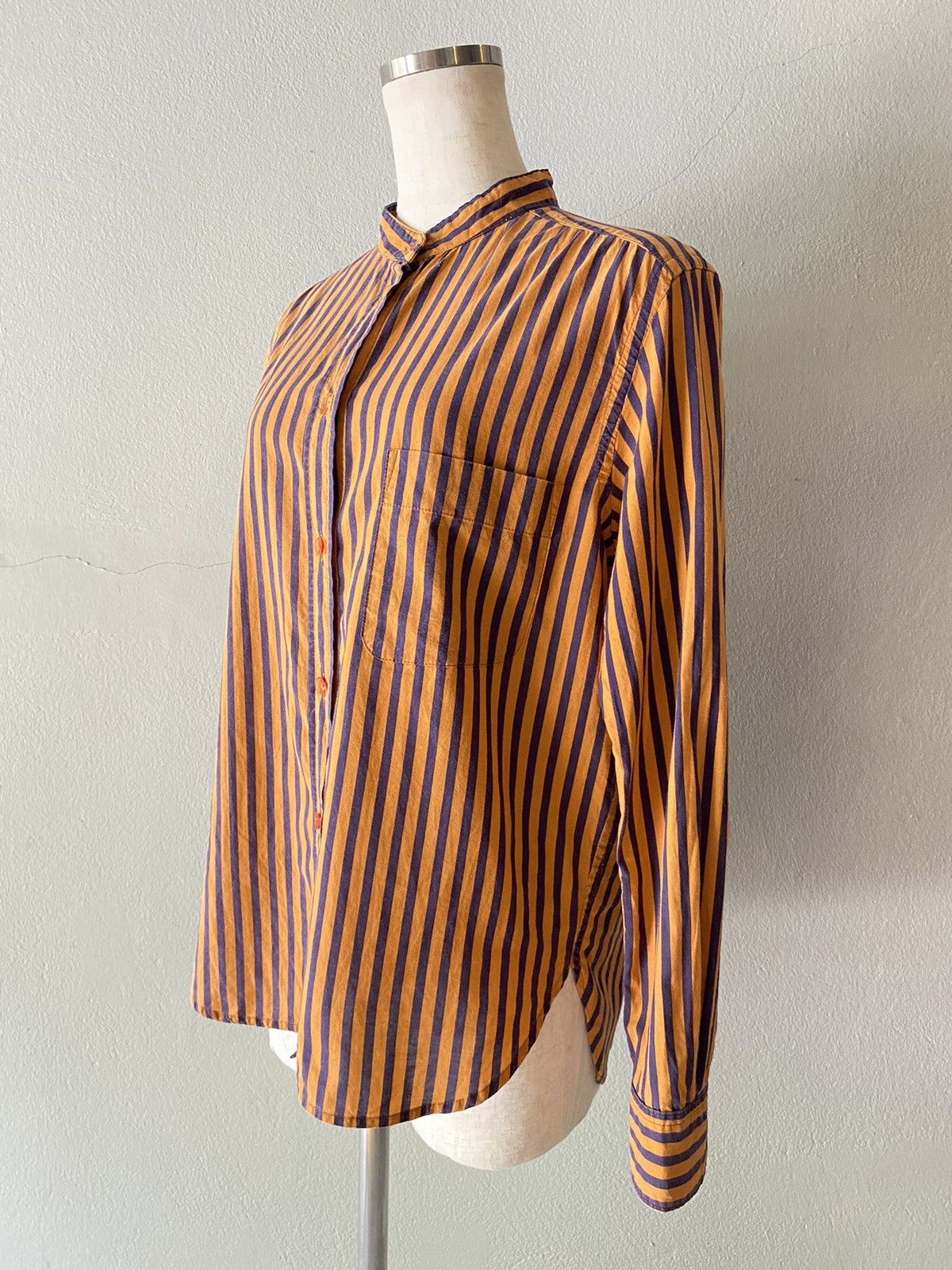 mercibeaucoup mercibeaucoup Orange & Navy Striped Mandarin Collar Shirt Size M / US 6-8 / IT 42-44 - 18 Thumbnail