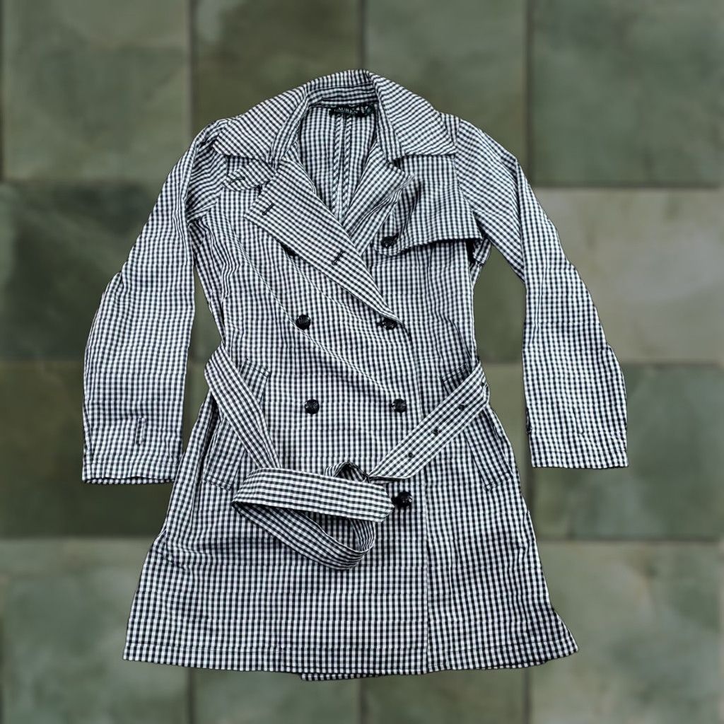 Ralph Lauren Lauren Ralph Lauren Coat Womens 12 Black Gingham Plaid Double Breasted Belted Trench Mid-Length Pockets Lined Button Buckle Check Pattern Size XL / US 12-14 / IT 48-50 - 1 Thumbnail