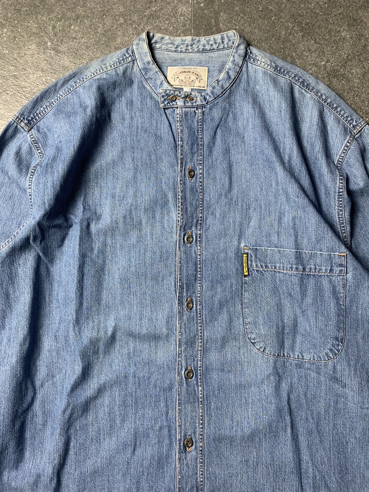 Giorgio Armani 1990s Armani Jeans Collarless Blue Jeans Shirt Size US L / EU 52-54 / 3 - 2 Thumbnail