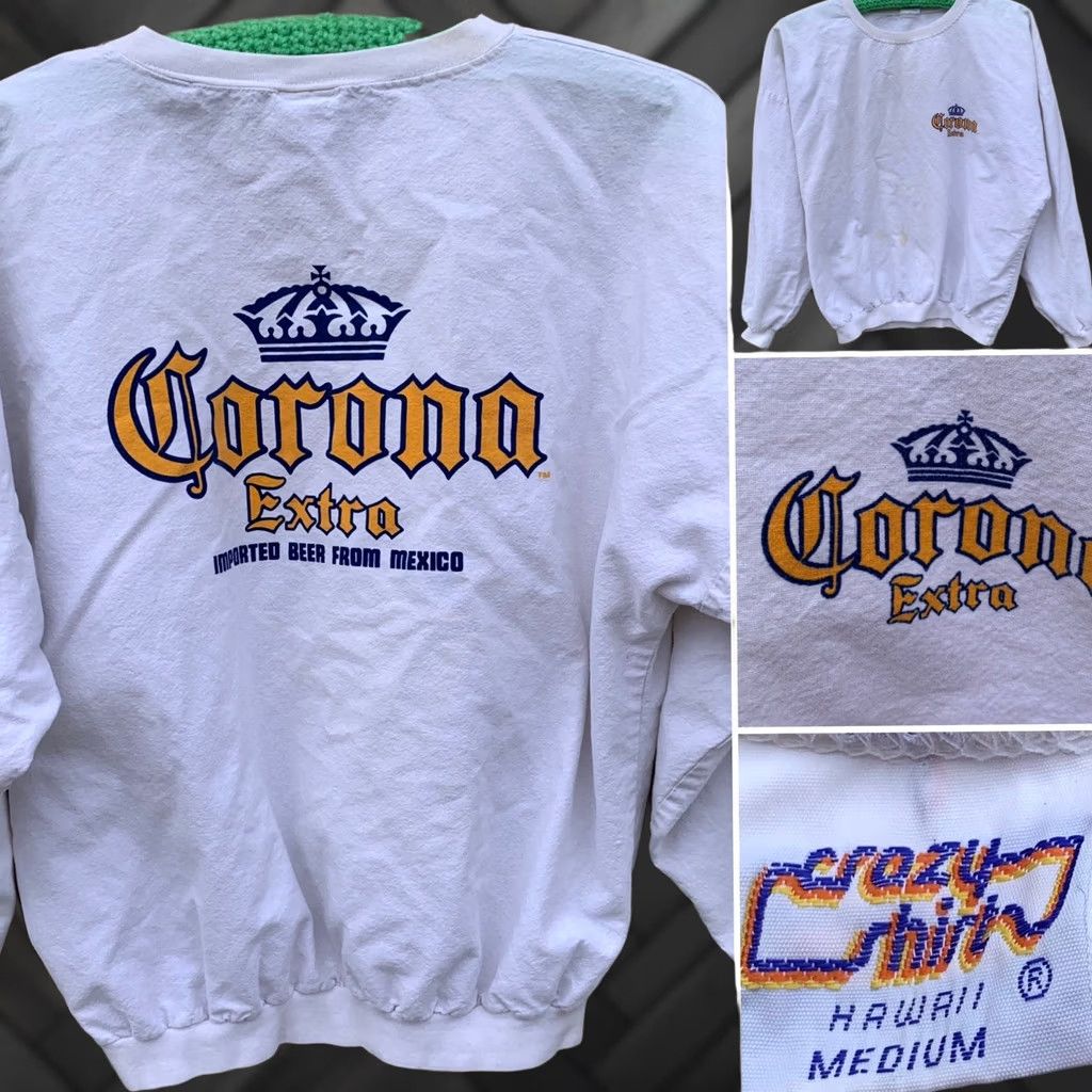 Vintage VINTAGE Crazy Shirts Hawaii Corona Extra long sleeve cotton shirt Medium 80s Unisex White Graphic Tee Shirt Mens Womens Size US M / EU 48-50 / 2 - 1 Thumbnail