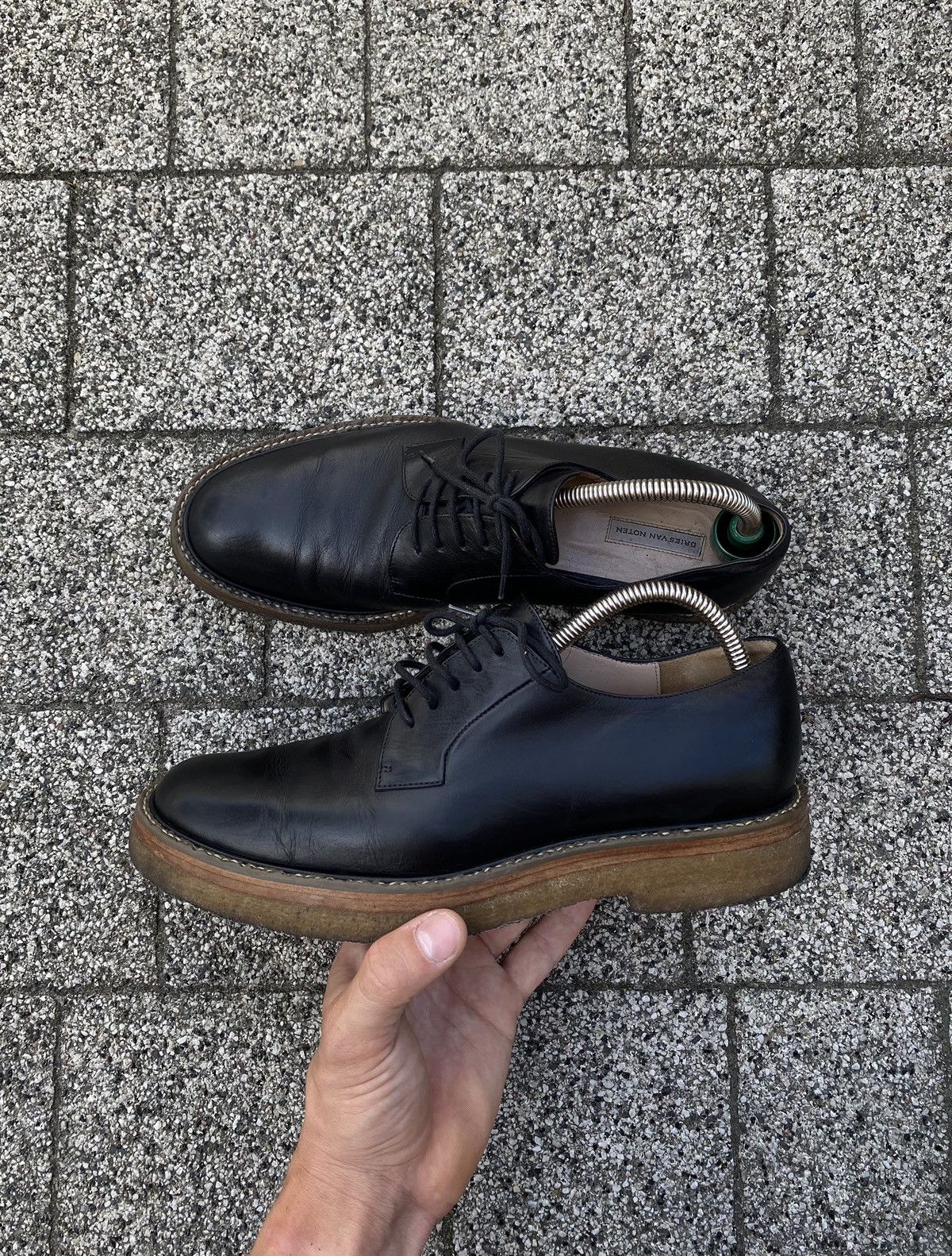 image of Dries Van Noten Derby Leather Shoes Boots Lug Sole in Black, Men's (Size 7)