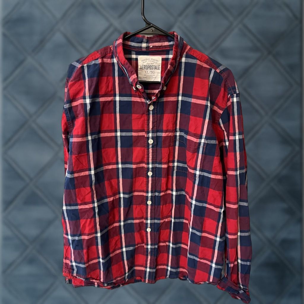 Vintage Aéropostale Button-Up Shirt Adult XL Red Plaid Casual Long Sleeve Pocket Mens Size US XL / EU 56 / 4 - 1 Thumbnail