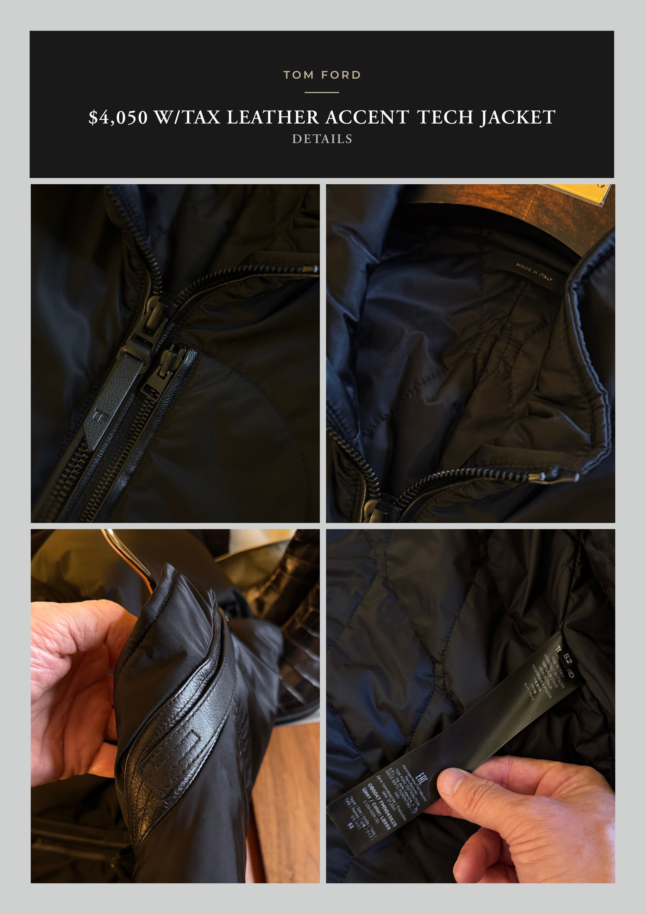 Tom Ford Best Dressed New $4,050 w/Tax Leather Accents Tech Jacket Size US L / EU 52-54 / 3 - 20 Thumbnail