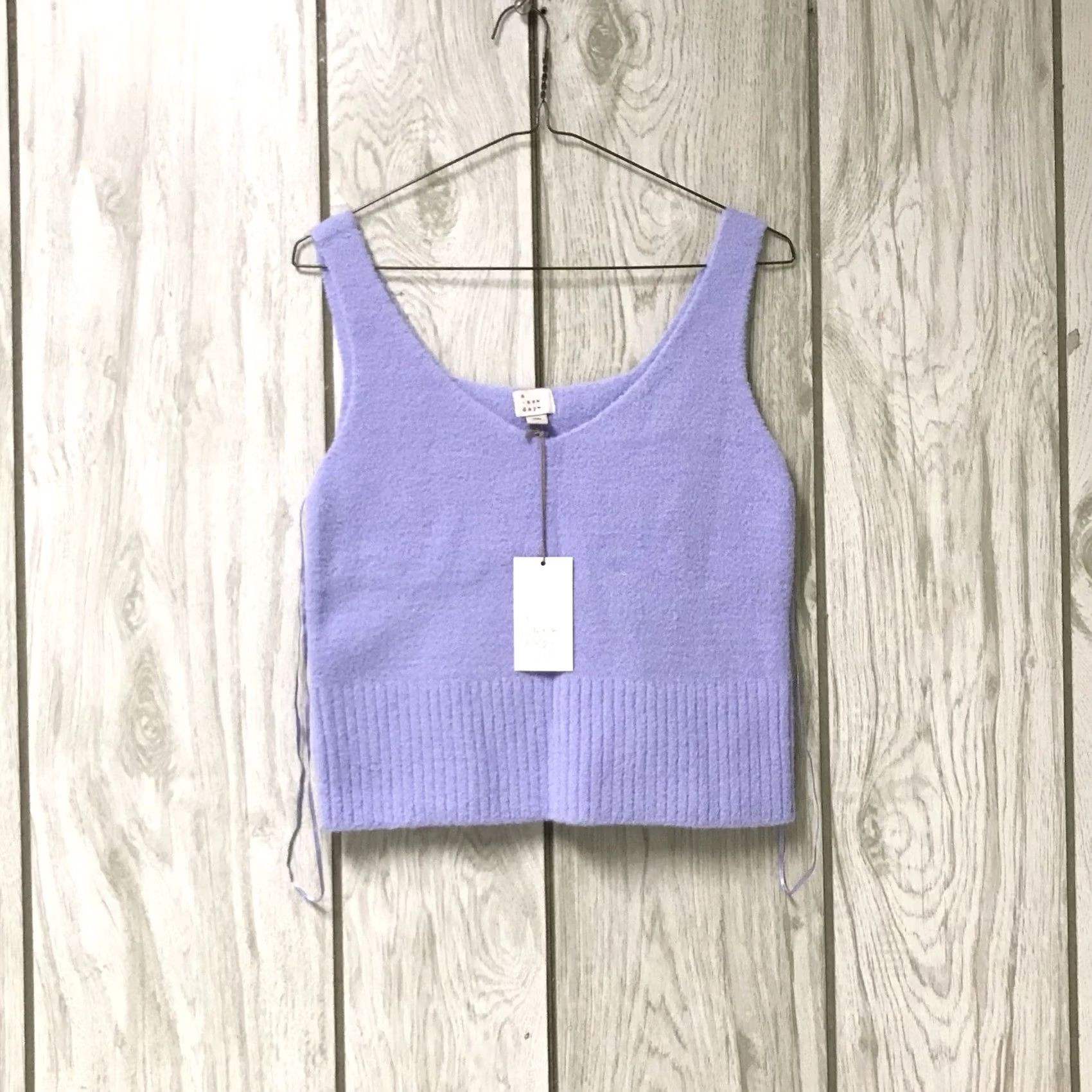 Vintage A New Day Women Cardigan Sweater & Cropped Tank Top Set S Purple Fuzzy Cardigan Cropped Tank Top V-Neck Sleeves Long Vintage: No Size S / US 4 / IT 40 - 2 Thumbnail