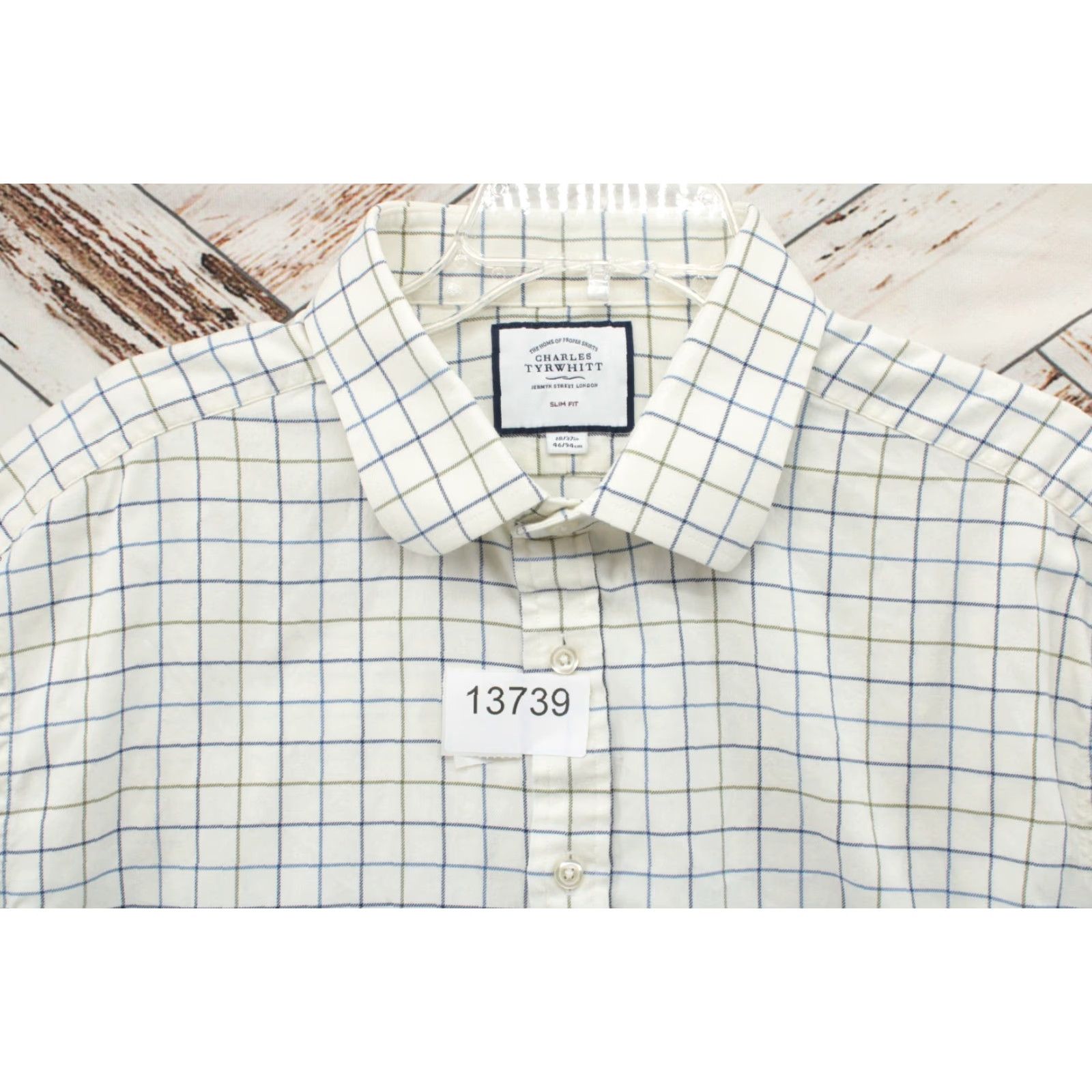Charles Tyrwhitt Charles Tyrwhitt Dress Shirt 18-37 Beige Check Slim Fit Cotton Button Up Mens Size 48R - 7 Thumbnail