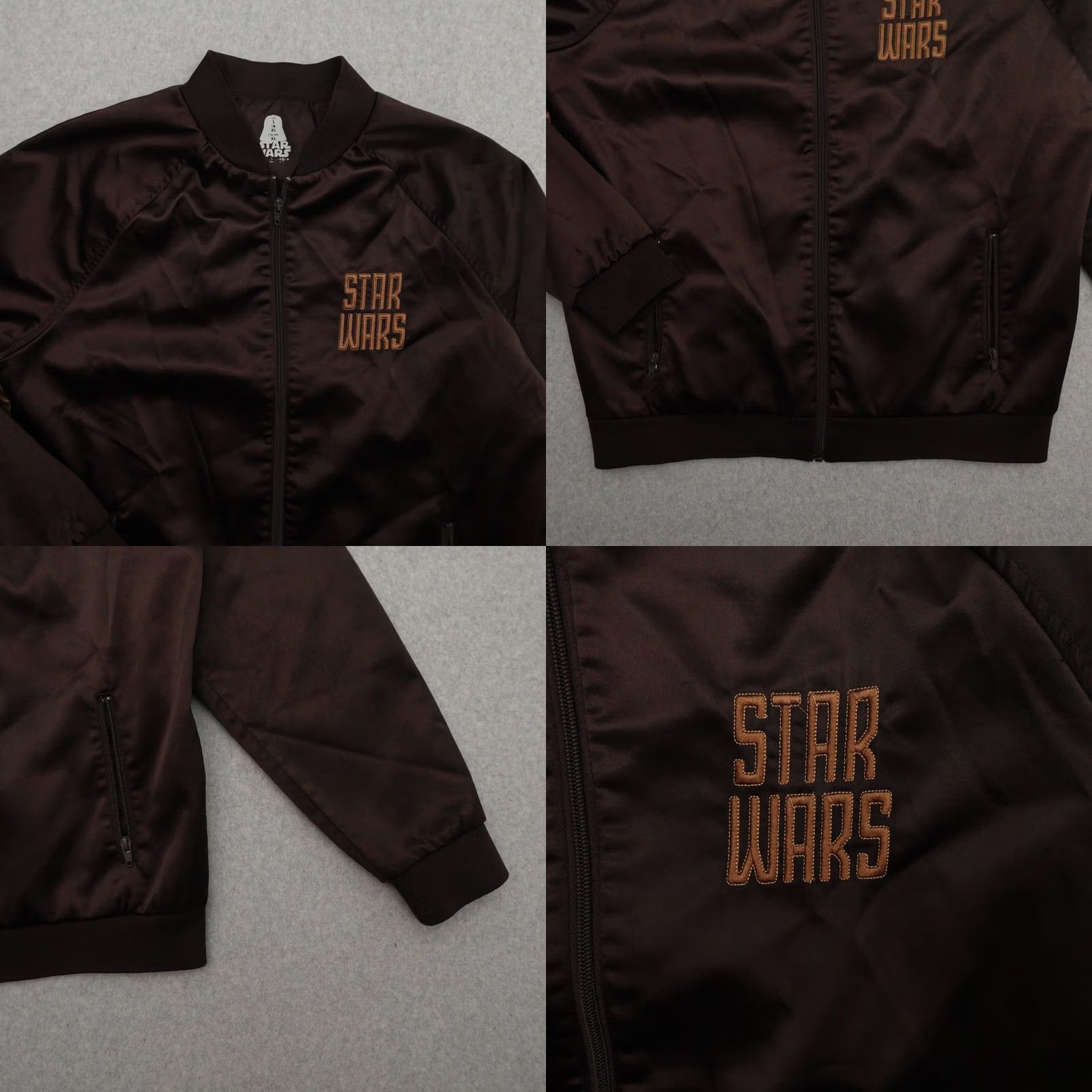 Disney VTG Disney Star Wars Large Jacket Men Brown Bomber Satin Polyester Star Wars Theme 70s 80s Vintage LT Mens Size US L / EU 52-54 / 3 - 8 Thumbnail