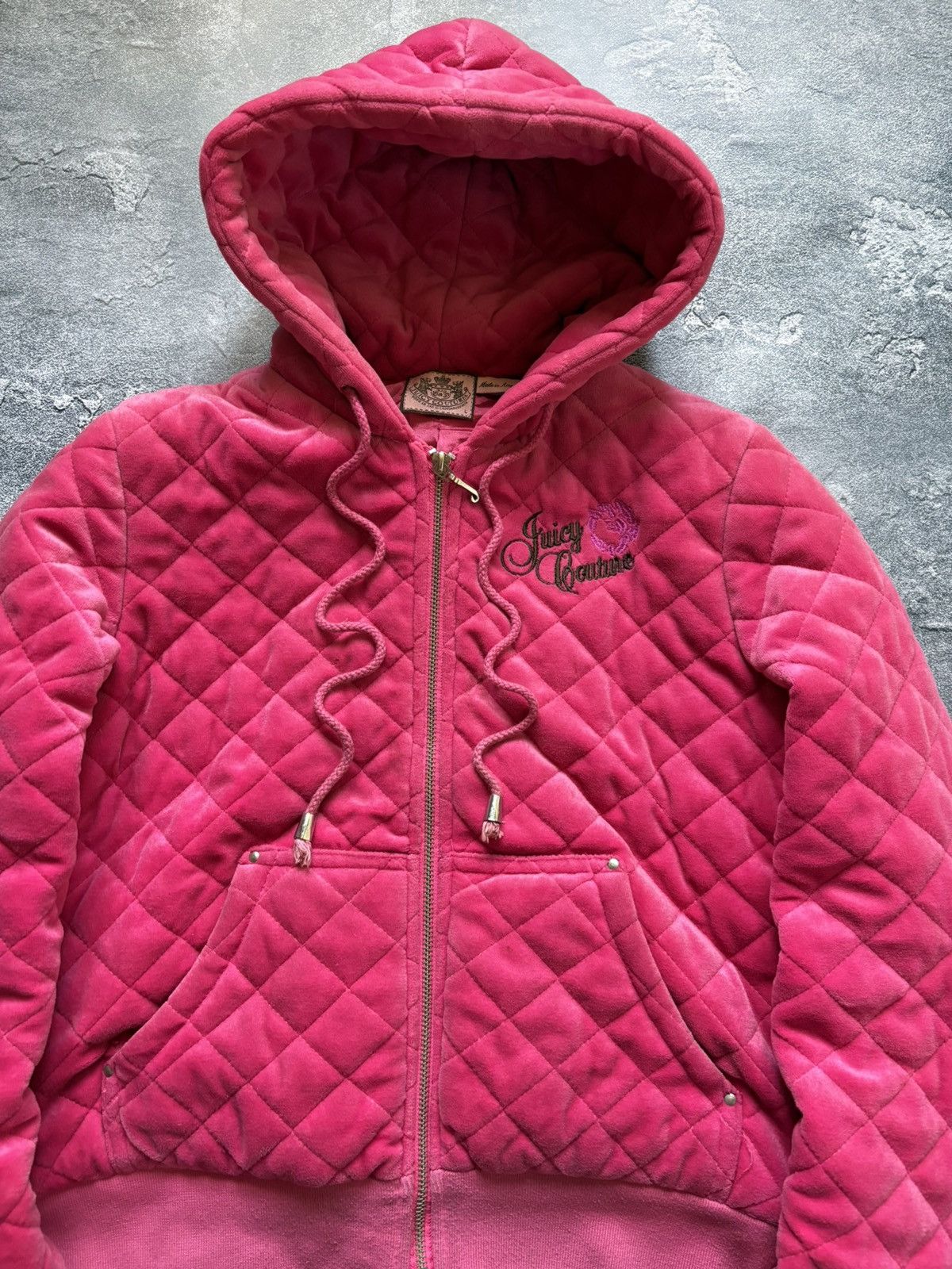 Juicy Couture Vintage Juicy Couture Y2K Big Logo Velour Quilted Jacket Size L / US 10 / IT 46 - 6 Thumbnail