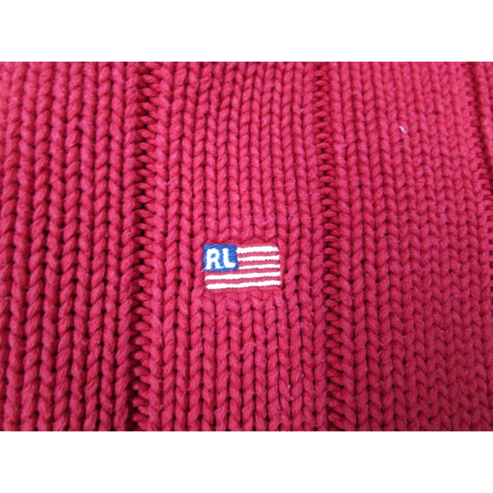 Polo Ralph Lauren VINTAGE Polo Ralph Lauren Sweater Mens Large Red 1/4 Zip Knit Pullover Embroidered USA Flag Cotton Size US L / EU 52-54 / 3 - 3 Thumbnail