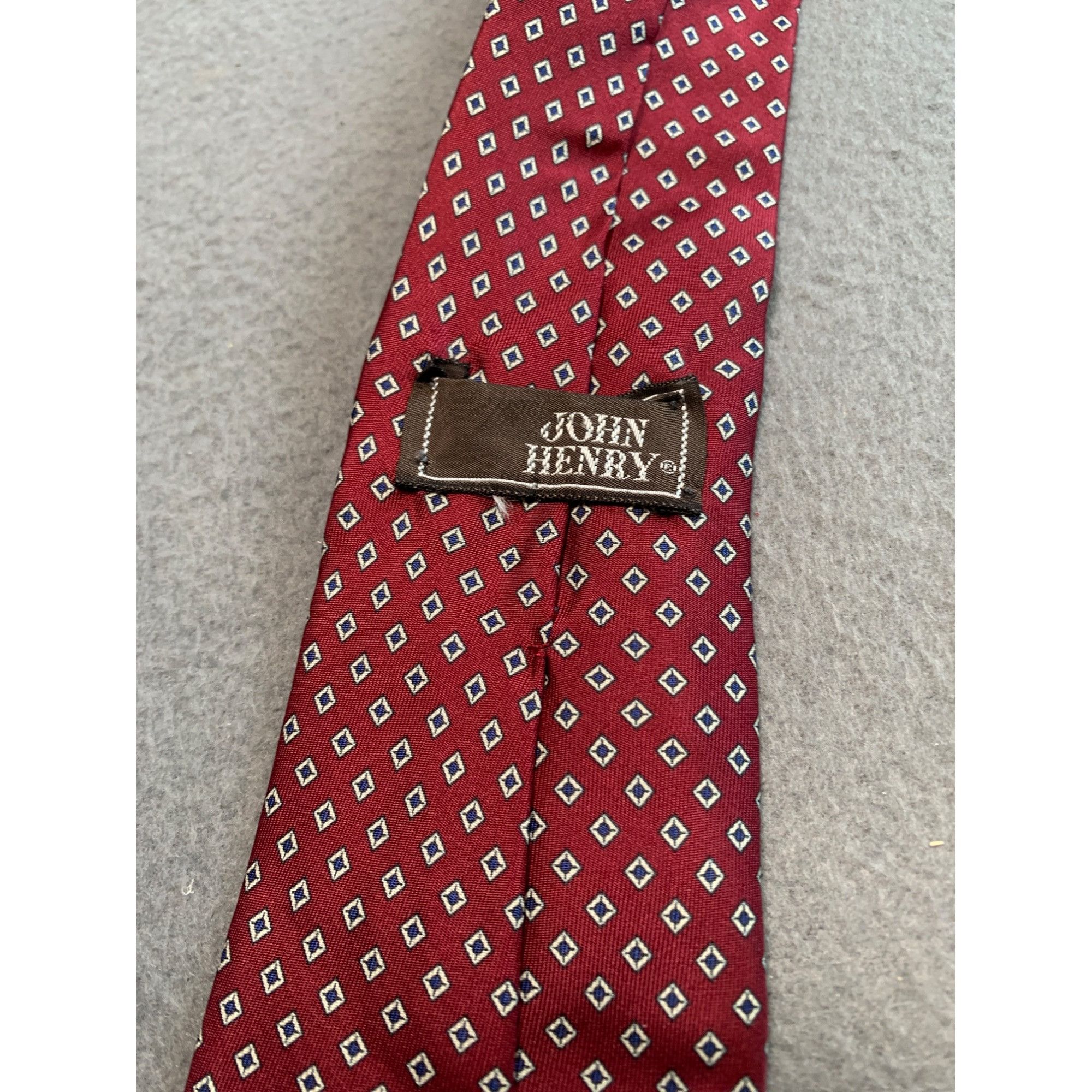 John Henry John Henry Mens Red Silk Tie Geometric Diamond Pattern Silk Size ONE SIZE - 3 Thumbnail