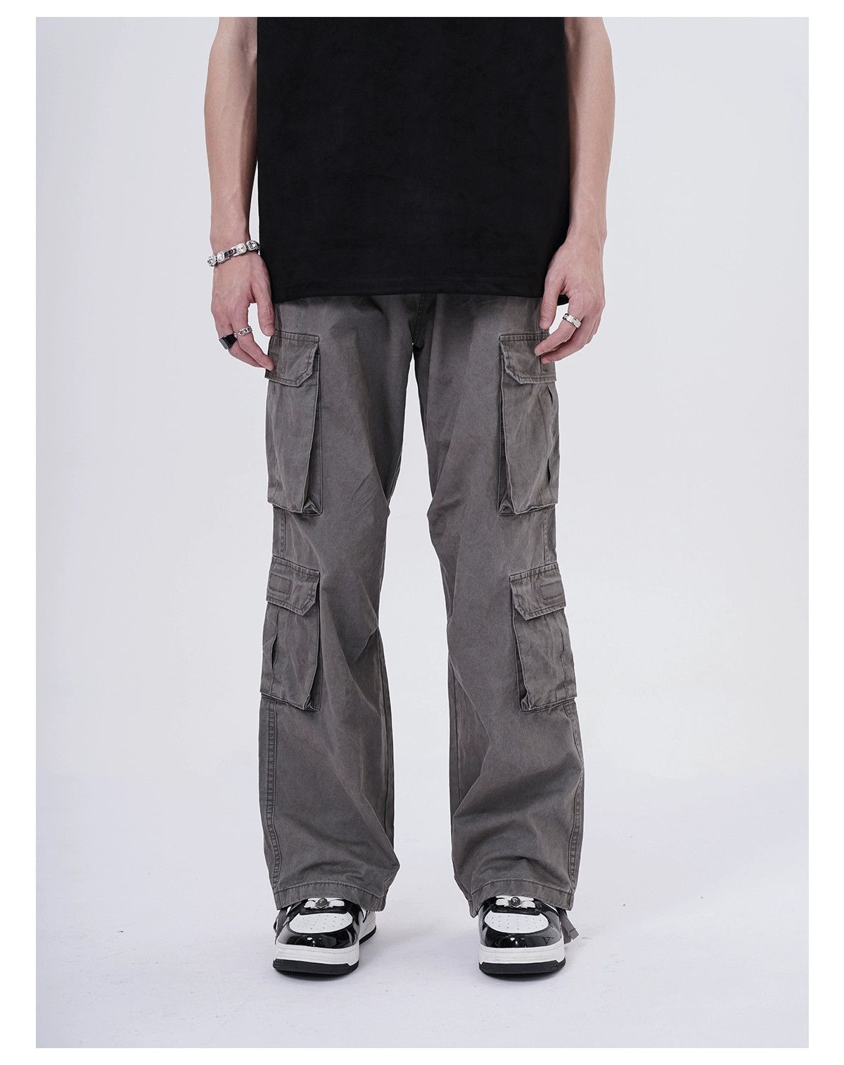 washed faded military double cargo pants