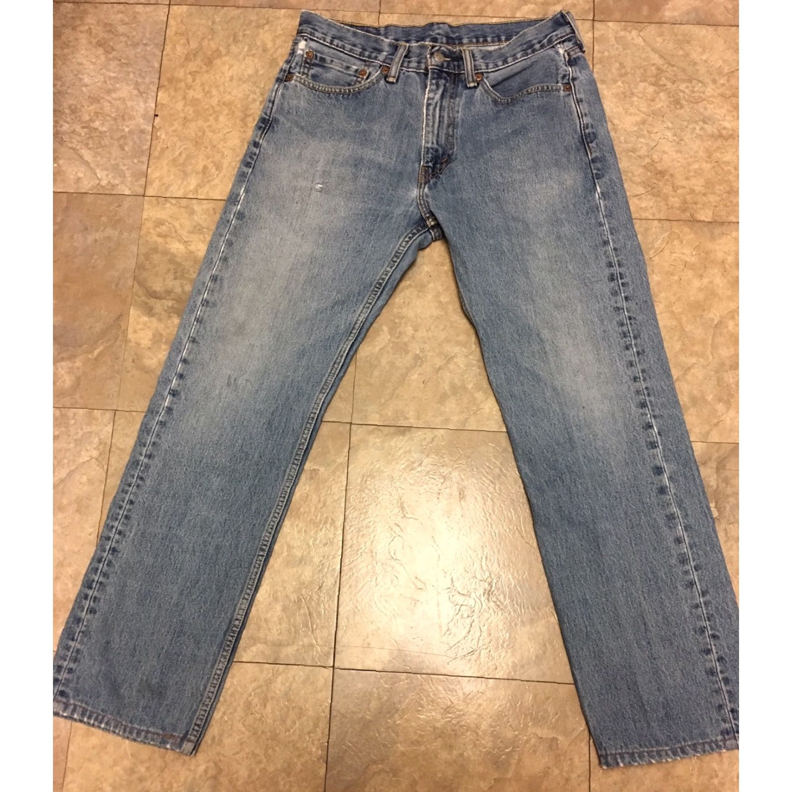 Levi's VINTAGE Levi's 505 Jeans Distressed Straight Leg Jeans Mens Regular 31x32 Blue Denim Distressed 90s Theme Size US 31 - 5 Thumbnail