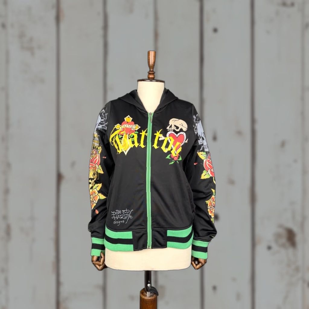 Ed Hardy Ed Hardy Love Women Track Jacket L Black Polyester Full Zipper Hooded Size L / US 10 / IT 46 - 1 Thumbnail