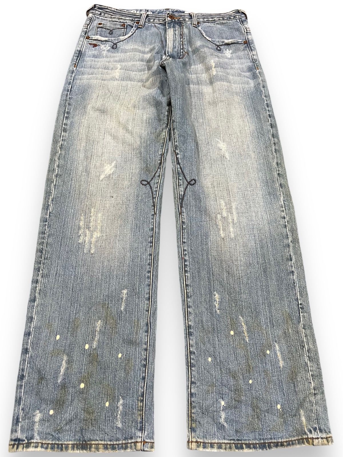 If Six Was Nine Vintage Azzure Baggy Paint Splatter Denim Size US 37 - 1 Thumbnail