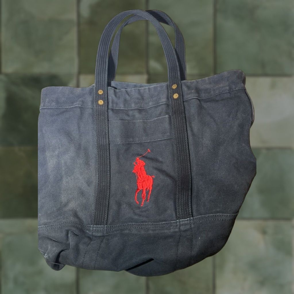 Vintage Polo Ralph Laurent Large Tote Bag Navy Blue Canvas Zip Unisex Adults Aspen Ideas Festival, Women's