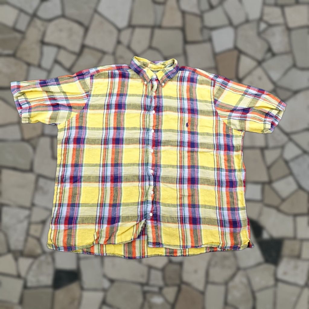 Ralph Lauren Ralph Lauren Button-Up Shirt Men XLT Tall Yellow Blue Plaid Linen Short Sleeve Classic Preppy Size US XL / EU 56 / 4 - 1 Thumbnail