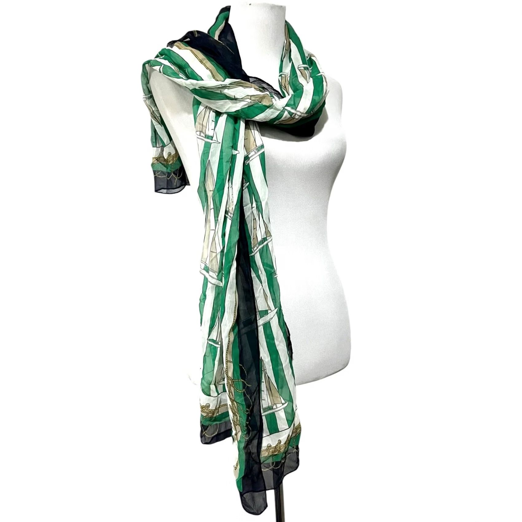 Brooks Brothers Brooks Brothers Women’s Silk Chiffon Scarf Crinkle Nautical Sailboats 70” X 25” Size ONE SIZE - 2 Thumbnail
