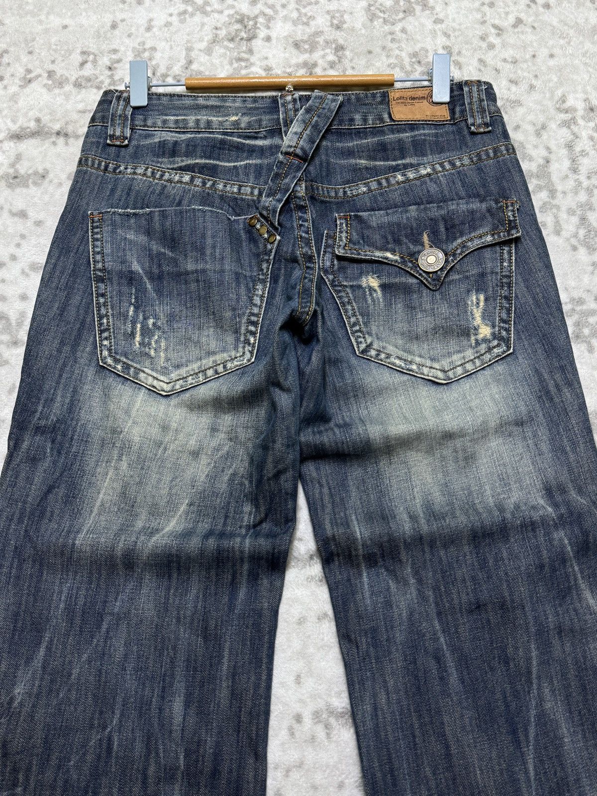 Le Grande Bleu (L.G.B.) Vintage Lolita Mud Wash Wide Leg Distressed Clawmark Denim Size US 30 / EU 46 - 9 Thumbnail