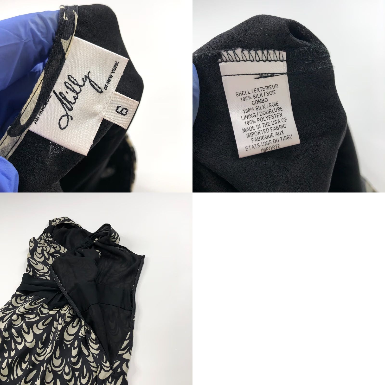 MILLY Milly Of New York 6 100% Silk Mini Dress Black Beige Ivory VTG Retro Sleeveless Round Neck Zip Short Dress Womens Size M / US 6-8 / IT 42-44 - 10 Thumbnail