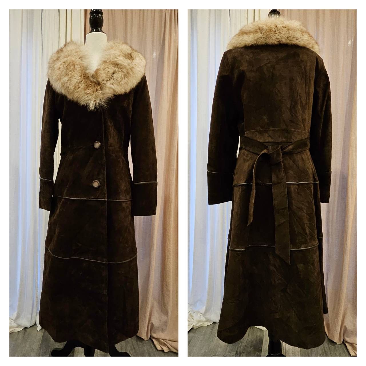 Vintage Vintage Suede Leather Fit-Flare Boho Princess Real Fur Coat Size M / US 6-8 / IT 42-44 - 3 Thumbnail