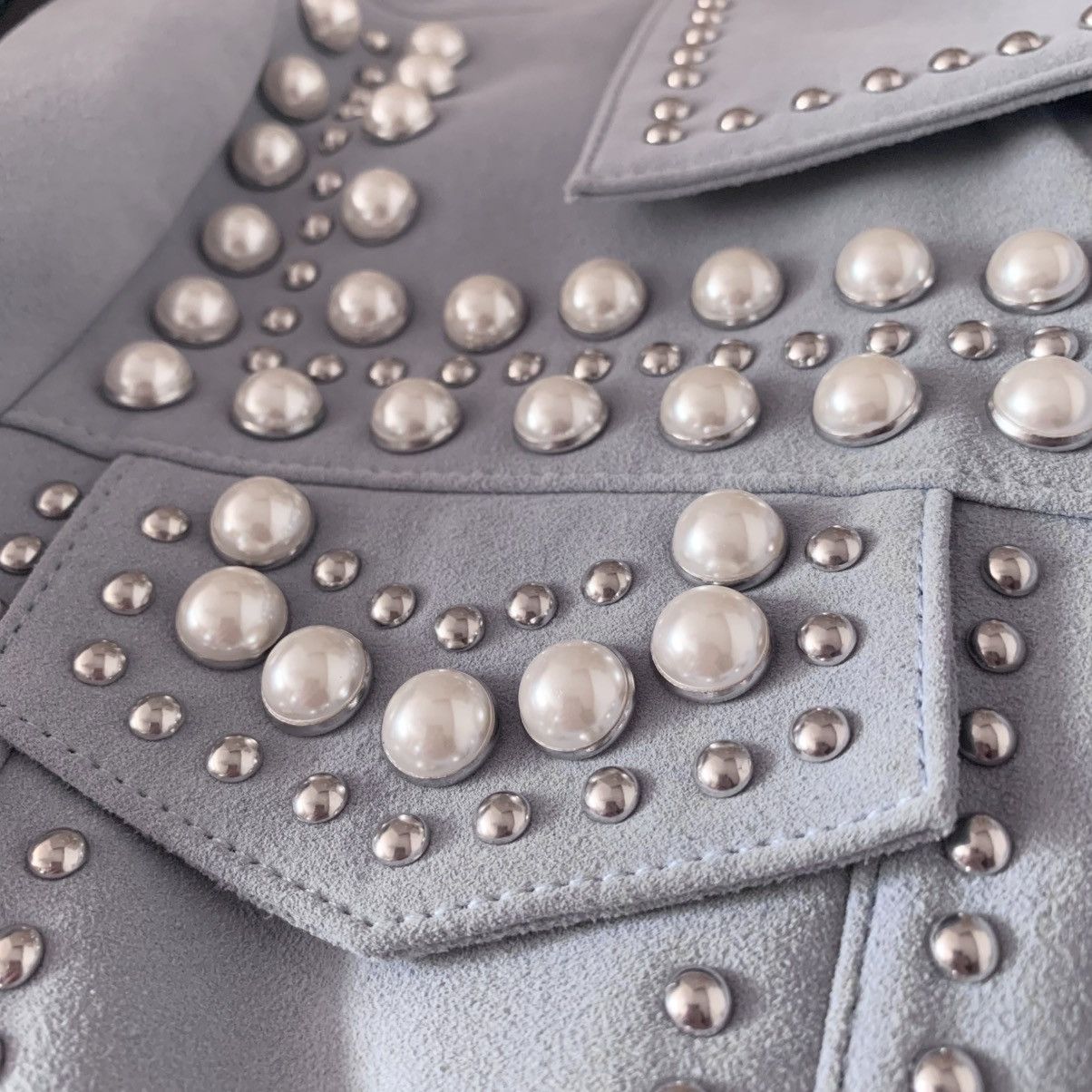 Rebecca Minkoff Periwinkle Pearl studded goat leather trucker jacket Size XS / US 0-2 / IT 36-38 - 3 Thumbnail