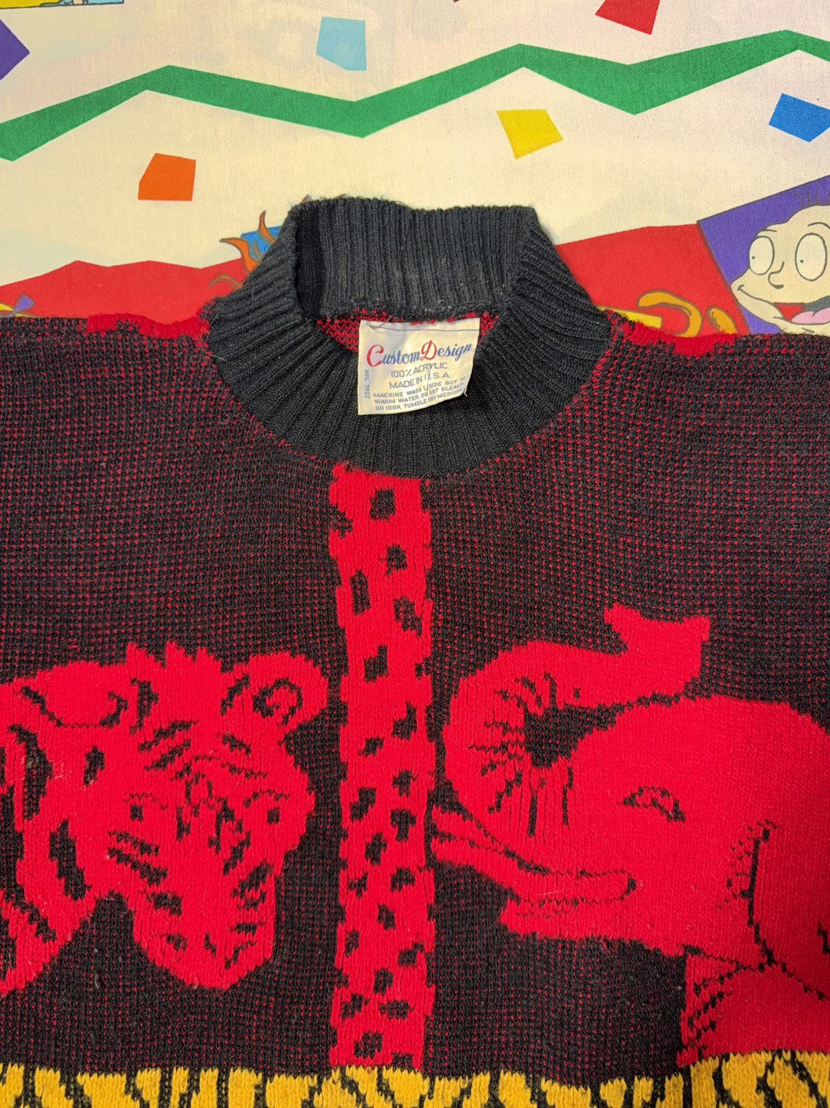 Other Vintage 80s Novelty Animal Safari Circus Zoo Knit Sweater Size L / US 10 / IT 46 - 5 Thumbnail