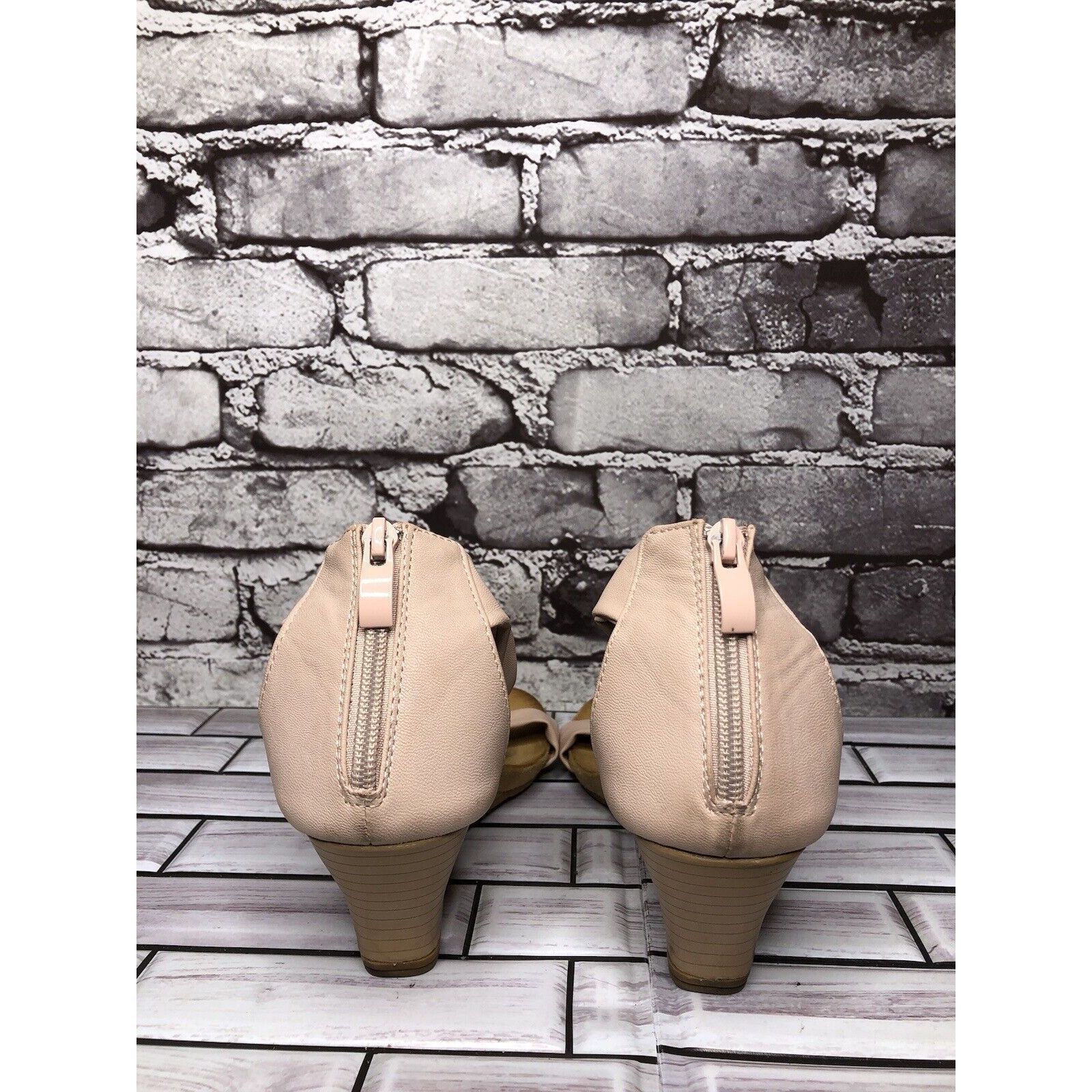 Other Patrizia Blush Pink Flower Faux Leather Harlequin Wedge Sand Size US 7.5 / IT 37.5 - 4 Thumbnail