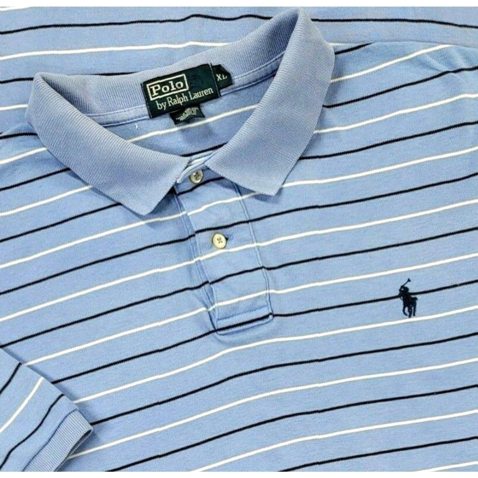 Polo Ralph Lauren VINTAGE Polo Ralph Lauren Polo Shirt XL Blue Striped Rugby Mens Size US XL / EU 56 / 4 - 2 Thumbnail