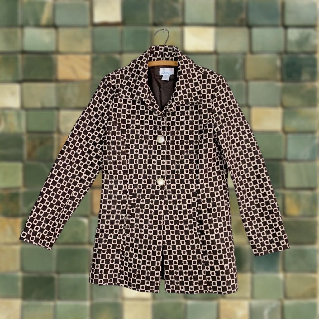 Vintage Emma G Three Button Mod Tapestry Look Brown Tan Jacket Coat Size Small Womens Basic Jacket Size S / US 4 / IT 40 - 1 Thumbnail
